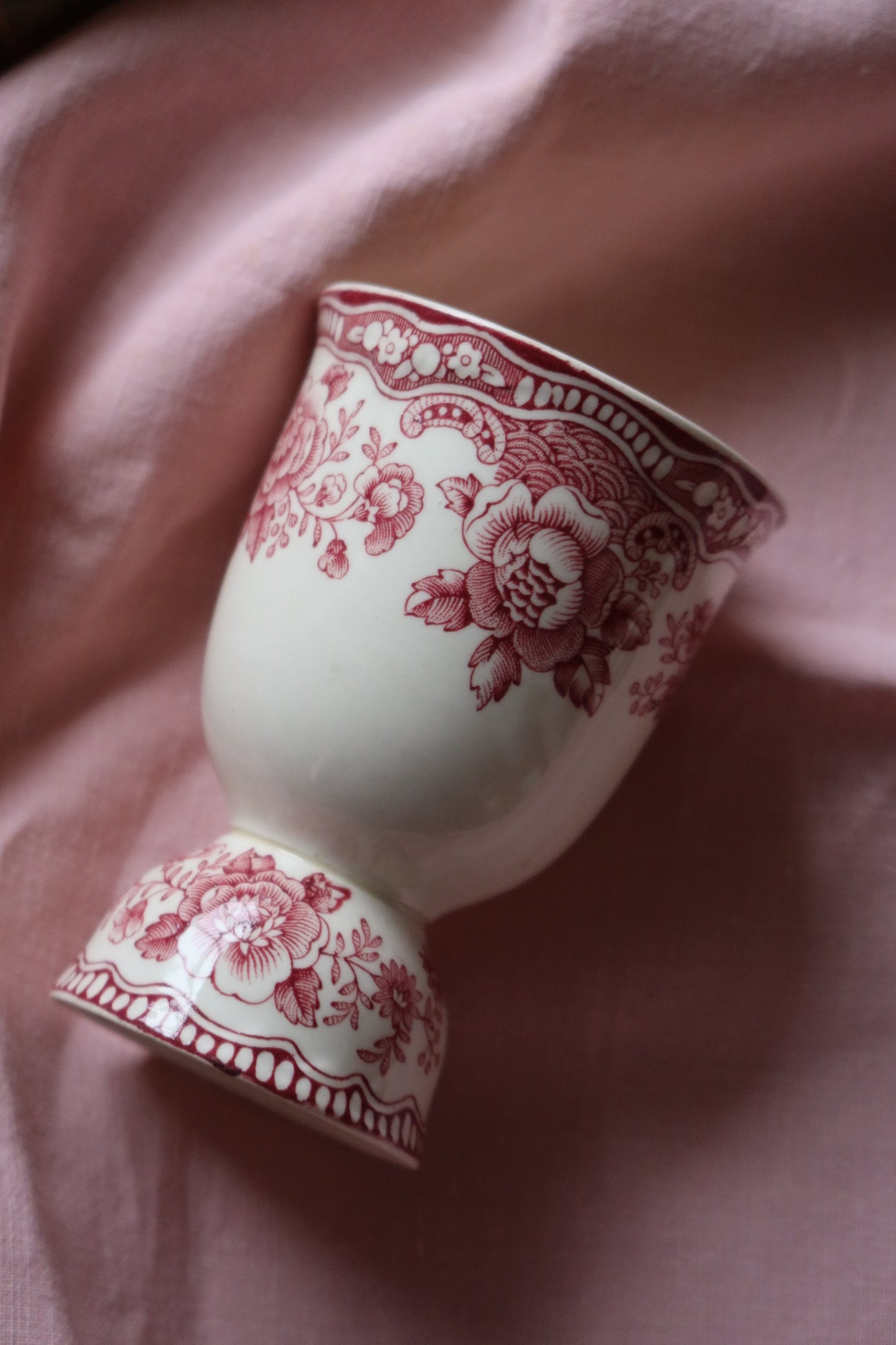 Pink transferware Egg Cup / Small Vase