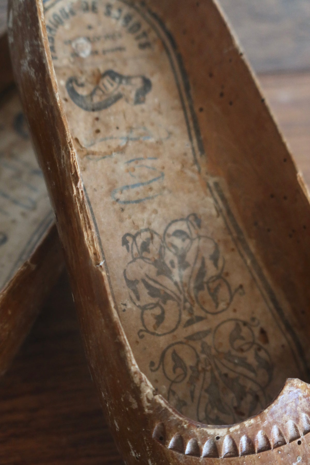 French antique hand carved clogs