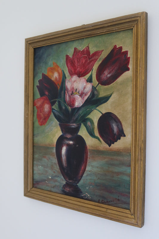 Framed French Tulip Oil Painting