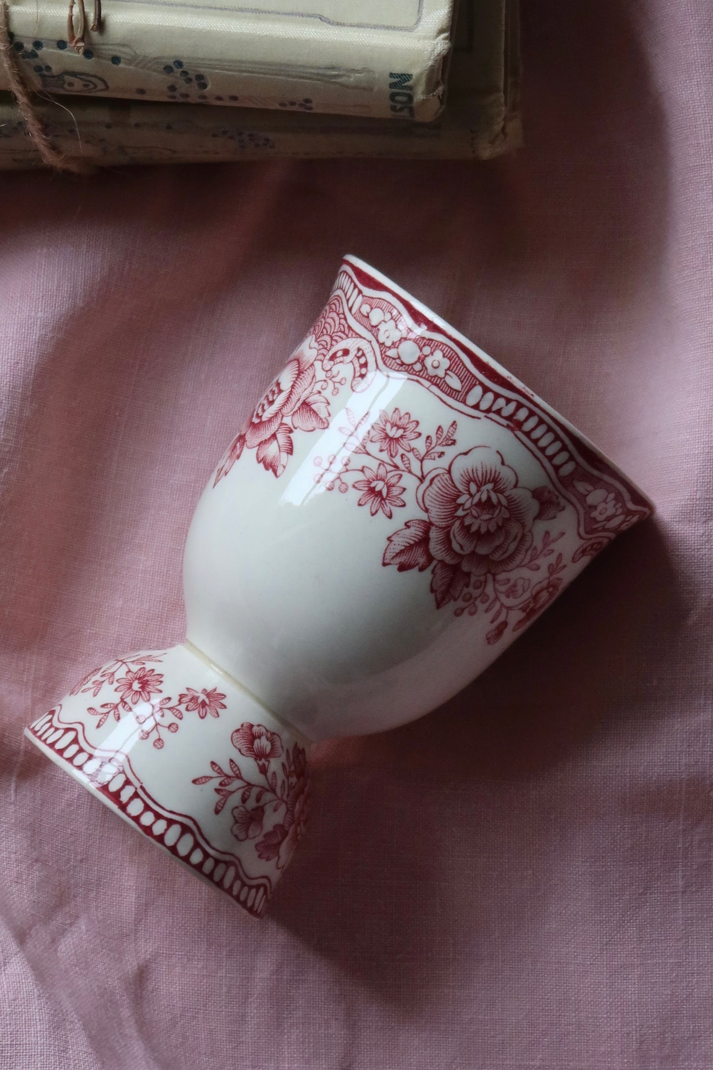 Pink transferware Egg Cup / Small Vase